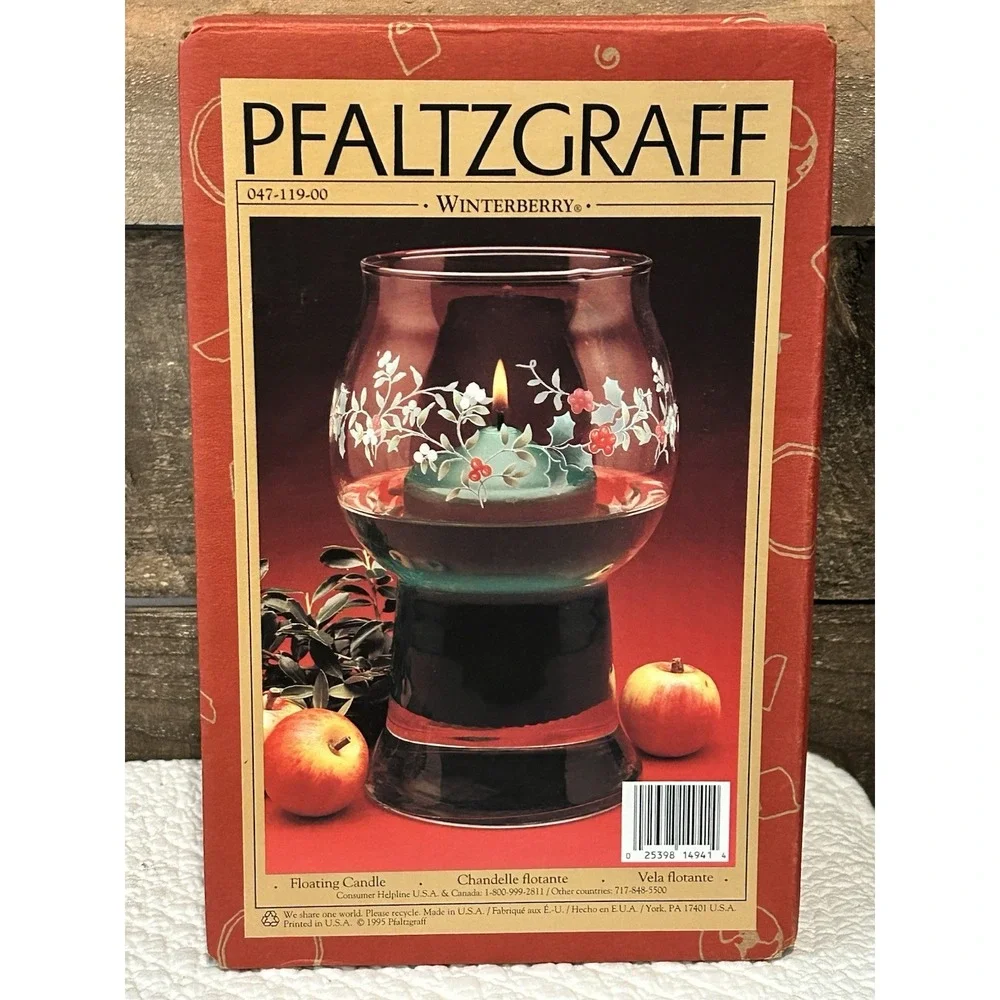 Pfaltzgraff Winterberry Hurricane Lamp Floating Candle Christmas -‎